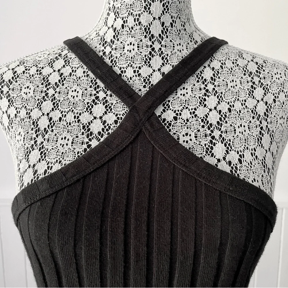 Zara Black Ribbed Halter Neck Crop Top Size M - Picture 4 of 10